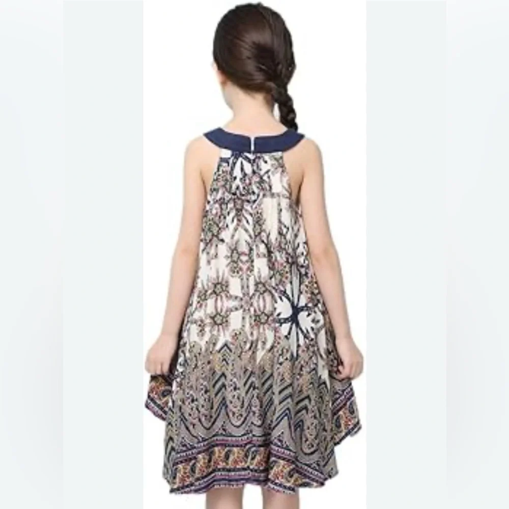 Girls' Boho Floral Tank Dress - Ivory & Navy girl size 14